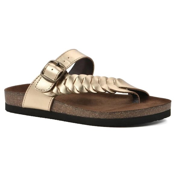 Happier Womens Leather Footbed Sandals Braided Thong Gold 10 MSRP $60 - Picture 1 of 5